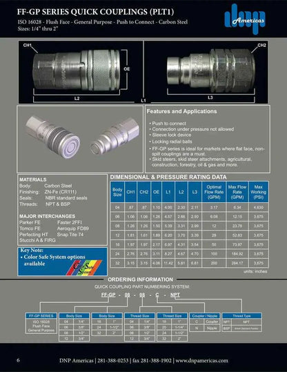 3/8" Flat Face Coupling with 1/2" Female NPT Threads, General Purpose.. - HTX Fluid Power