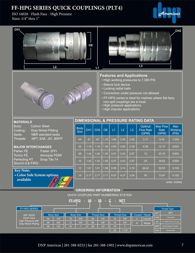 3/8" Flat face Coupling with 1/2" Male JIC connection..