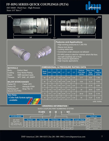 3/8" Flat face Coupling with 1/2" Male JIC connection..