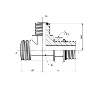 FS6804-16-16-16-NWO-FG | 16 MFS - 16 MAORB - 16 MFS Run Tee Forged, Carbon Steel - HTX Fluid Power