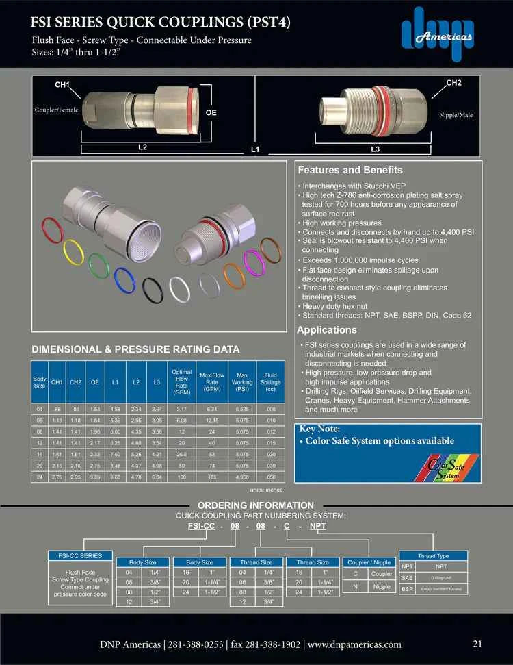 FSI-series couplings with locking pin groove, 3/4" nipple body x 3/4" female  UNF SAE DNP Americas