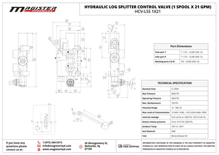 HCV-LSS 1x21 | 1 spool x 21 GPM hydraulic log splitter control valve