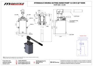 HHP-DA-1.5-05 | Hydraulic piston hand pump with double acting changeover valve for double acting cylinder 1.5 CID with 5 quart steel tank by Hydro-Pack