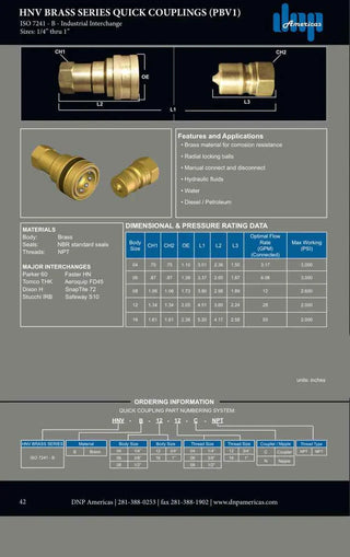 HNV-B-06-06C-NPT | 3/8" Brass Coupler with 3/8" NPT Female - HTX Fluid Power