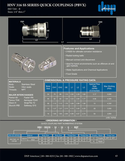 1" 316SS Iso-B coupling body with viton seals x 1" female NPT threads