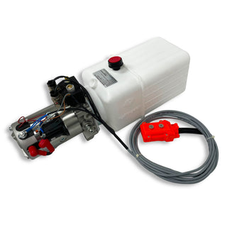 HPU-DT-111-12VDC-DA-08 | Mini Dump Trailer Power Unit Double Acting 4 Quart Plastic Reservoir - HTX Fluid Power