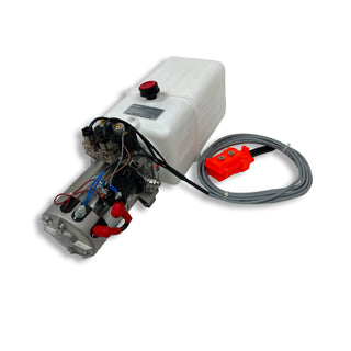 HPU-DT-111-12VDC-DA-06 | Mini Dump Trailer Power Unit Double Acting 6 Quart Plastic Reservoir - HTX Fluid Power