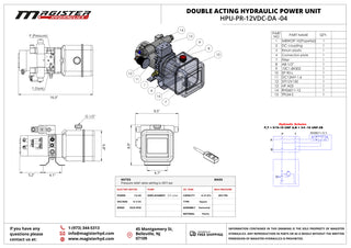 HPU-PR-12VDC-DA-04 | Hydraulic Pump Power Unit Double Acting 12V DC 4 Quart Plastic Tank