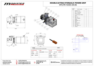HPU-PR-12VDC-DA-06 | Hydraulic Pump Power Unit Double Acting 12V DC 6 Quart Plastic Tank
