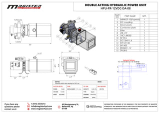 HPU-PR-12VDC-DA-08 | Hydraulic Pump Power Unit Double Acting 12V DC 8 Quart Plastic Tank