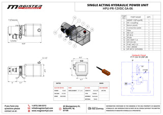 HPU-PR-12VDC-SA-06 | Hydraulic Pump Power Unit Single  Acting 12V DC 6 Quart Plastic Tank