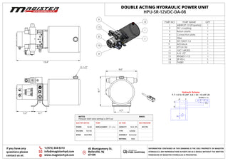 HPU-SR-12VDC-DA-08 | Hydraulic Pump Power Unit Double Acting 12V DC 8 Quart Steel Tank