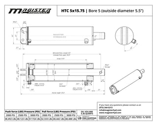 HTC 5x15.75 | 5" bore x 15.75" stroke Dump Hoist Hydraulic Cylinder