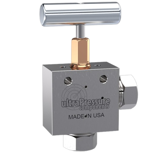 9/16" HP Female Needle Valve 2-Way Angle, Stainless Steel - 60K psi