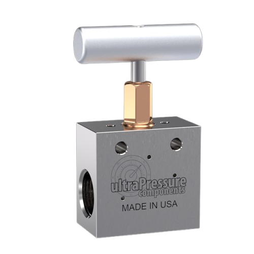 9/16" HP Female Needle Valve 2-Way Straight, Stainless Steel - 30K psi - Without Glands & Collars