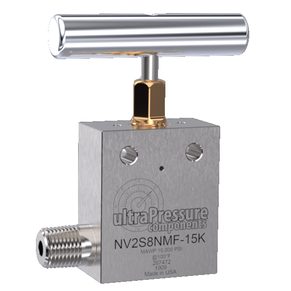 1/2" NPT Male x Female Needle Valve 2-Way Straight, Stainless Steel - 15K psi