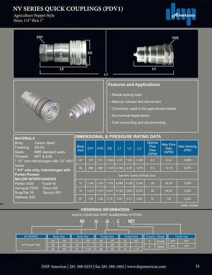 3/4" NV Coupling Body x 3/4" Female NPT, AG series, parker 4000 series.. - HTX Fluid Power