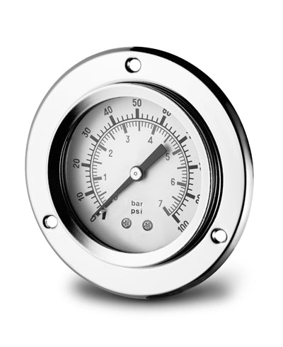 PDSS-1P-140E-001 | Pressure Gauge, Fill: Glycerine, Size: 2.5", Connection: 1/4" NPT, Mount Location: Center Back w/ Flange, Range: 0-2000 PSI, Material: All Stainless Steel