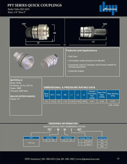 1/2" Brake Nipple with 1/2" (3/4-16) male JIC Bulkhead threads - HTX Fluid Power