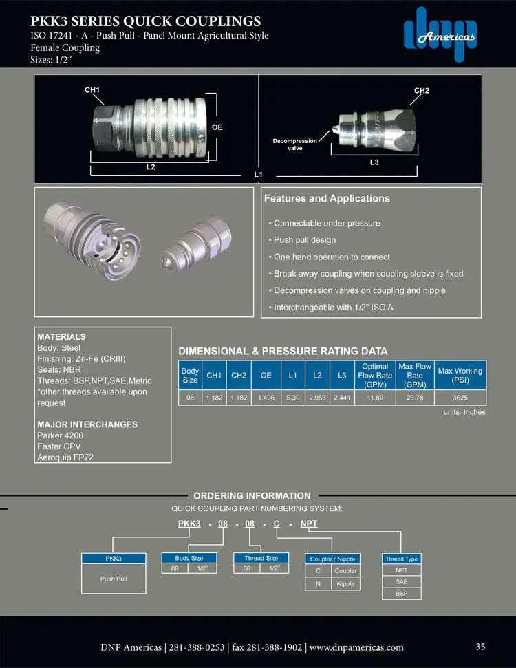 Standard push pull connect under pressure nipple, 1/2" body x 1/2" ( 3/4 UNF ) SAE female threads