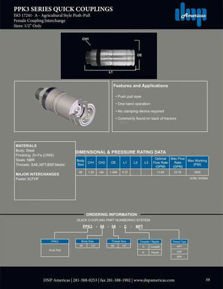PKK3-08-08C-NPT | Standard push pull connect under pressure coupling, 1/2" body x 1/2" female NPT threads - HTX Fluid Power