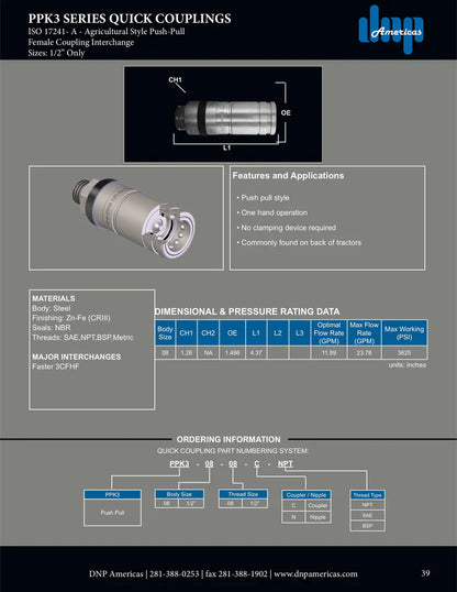 Standard push pull connect under pressure coupling, 1/2" body x 1/2" female NPT threads