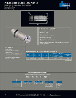 PPK4-08-08C-SAE | Connect under pressure push pull coupling, 1/2" body x 1/2" ( 3/4 UNF ) female threads - HTX Fluid Power