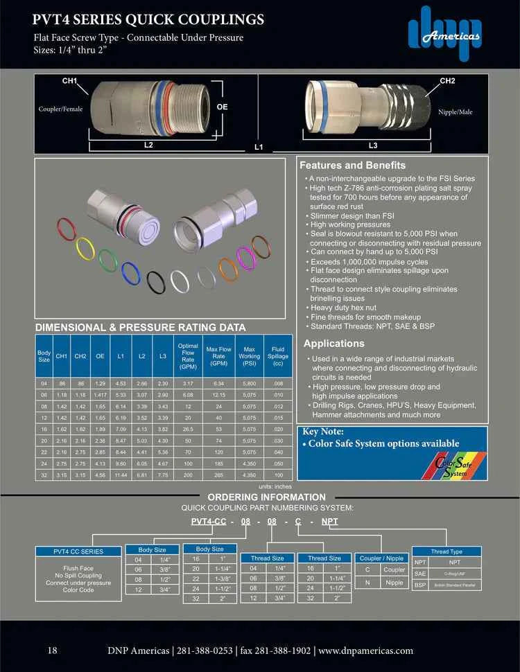 3/8" Screw type flat face nipple X 3/8" female NPT; Color Code Band System