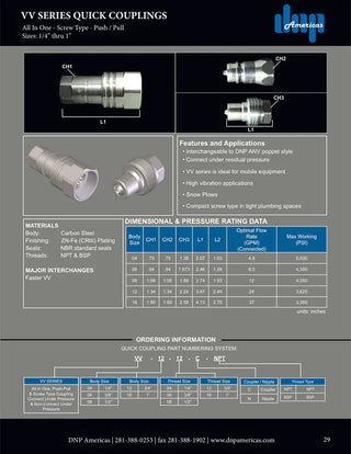 VV-16-16C-NPT | 1" VV Coupling x 1" Female NPT, Push-Pull/Screwtype - HTX Fluid Power