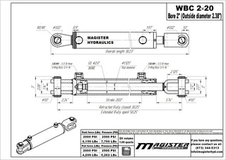 WBC 2x20 | 2" bore x 20" stroke ag clevis hydraulic cylinder