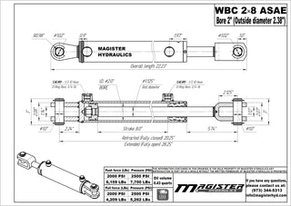 WBC 2x8 ASAE | 2" bore x 8" ASAE stroke ag clevis hydraulic cylinder