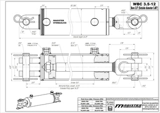 WBC 3.5x12 | 3.5" bore x 12" stroke ag clevis hydraulic cylinder