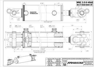 WBC 3.5x8 ASAE | 3.5" bore x 8" ASAE stroke ag clevis hydraulic cylinder