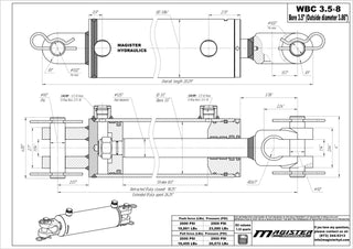 WBC 3.5x8 | 3.5" bore x 8" stroke ag clevis hydraulic cylinder