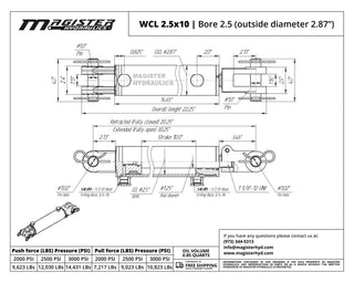 WCL 2.5x10 | 2.5" bore x 10" stroke clevis hydraulic cylinder