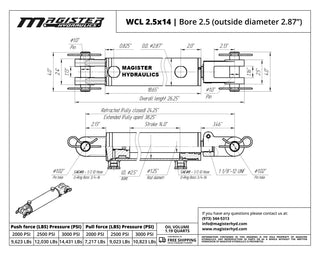 WCL 2.5x14 | 2.5" bore x 14" stroke clevis hydraulic cylinder
