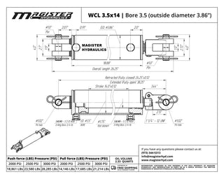 WCL 3.5x14 | 3.5" bore x 14" stroke clevis hydraulic cylinder