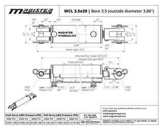 WCL 3.5x20 | 3.5" bore x 20" stroke clevis hydraulic cylinder