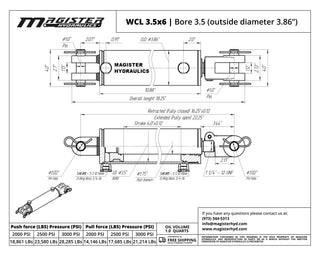 WCL 3.5x6 | 3.5" bore x 6" stroke clevis hydraulic cylinder