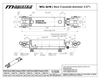 WCL 3x10 | 3" bore x 10" stroke clevis hydraulic cylinder
