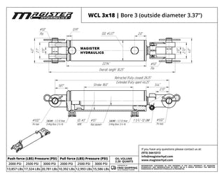 WCL 3x18 | 3" bore x 18" stroke clevis hydraulic cylinder