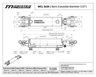 WCL 3x24 | 3" bore x 24" stroke clevis hydraulic cylinder