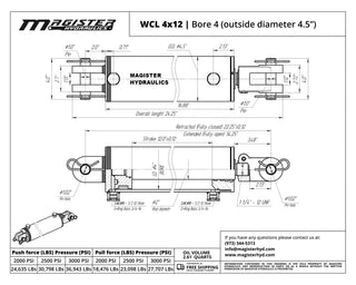 WCL 4x12 | 4" bore x 12" stroke clevis hydraulic cylinder