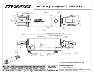 WCL 4x14 | 4" bore x 14" stroke clevis hydraulic cylinder