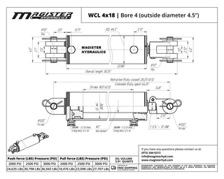 WCL 4x18 | 4" bore x 18" stroke clevis hydraulic cylinder