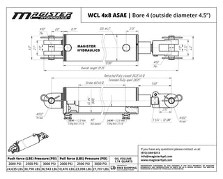 WCL 4x8 ASAE | 4" bore x 8" ASAE stroke clevis hydraulic cylinder