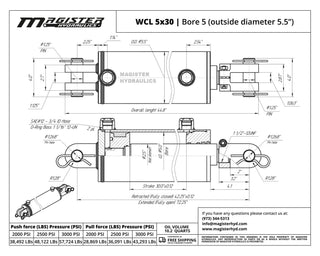 WCL 5x30 | 5" bore x 30" stroke clevis hydraulic cylinder