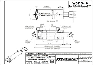WCT 3x10 | 3" bore x 10" stroke cross tube hydraulic cylinder