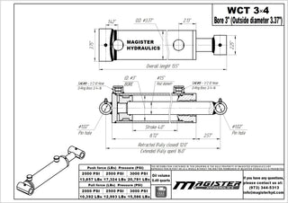 WCT 3x4 | 3" bore x 4" stroke cross tube hydraulic cylinder