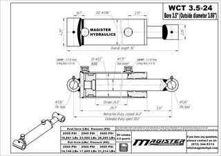 WCT 3.5x24 | 3.5" bore x 24" stroke cross tube hydraulic cylinder